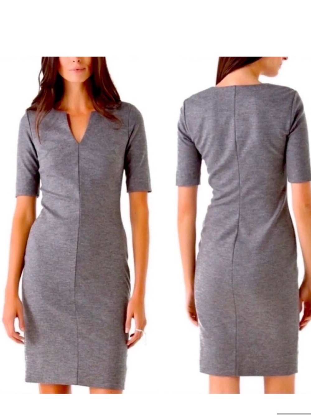 Diane von Furstenberg DVF Aurora Gray Dress Sz 12 Sheath Wool Stretch Knit Work
